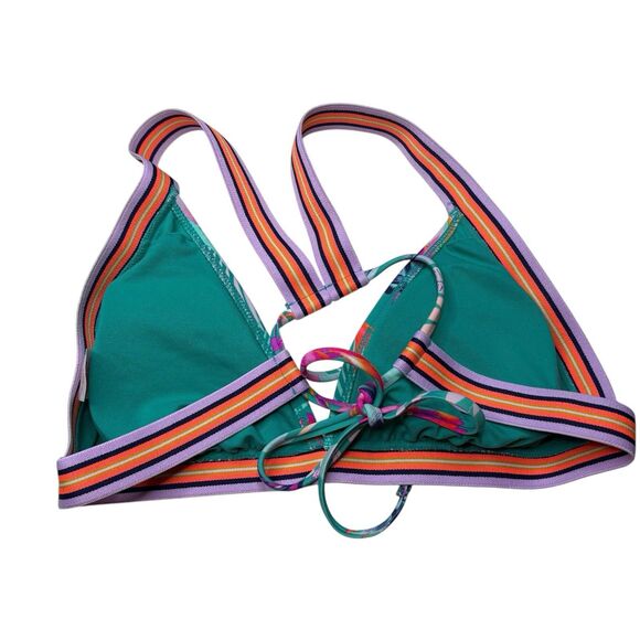 Xhilaration Juniors' Triangle Floral Print Tuxedo Stripe Accent Bikini L & XL - Picture 7 of 8